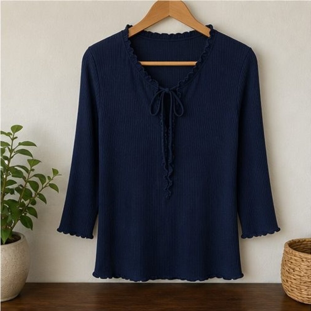 Navy Ruffle Blouse